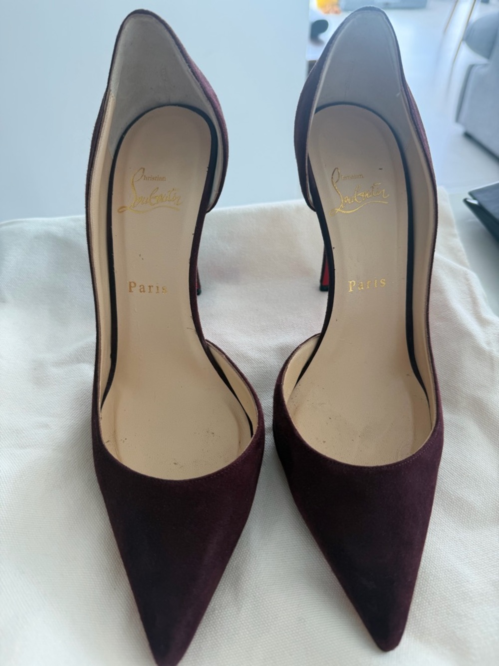 Christian Louboutin Irina Burgundy Suede Pointed-Toe Pumps